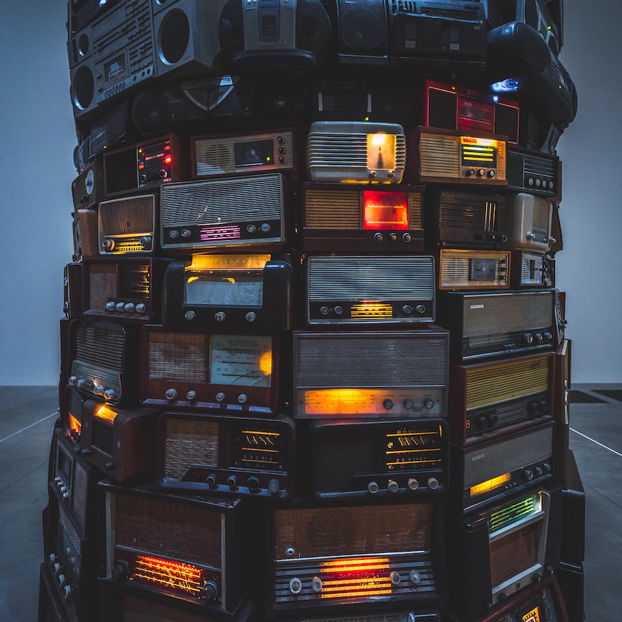 Tower of assorted radios 